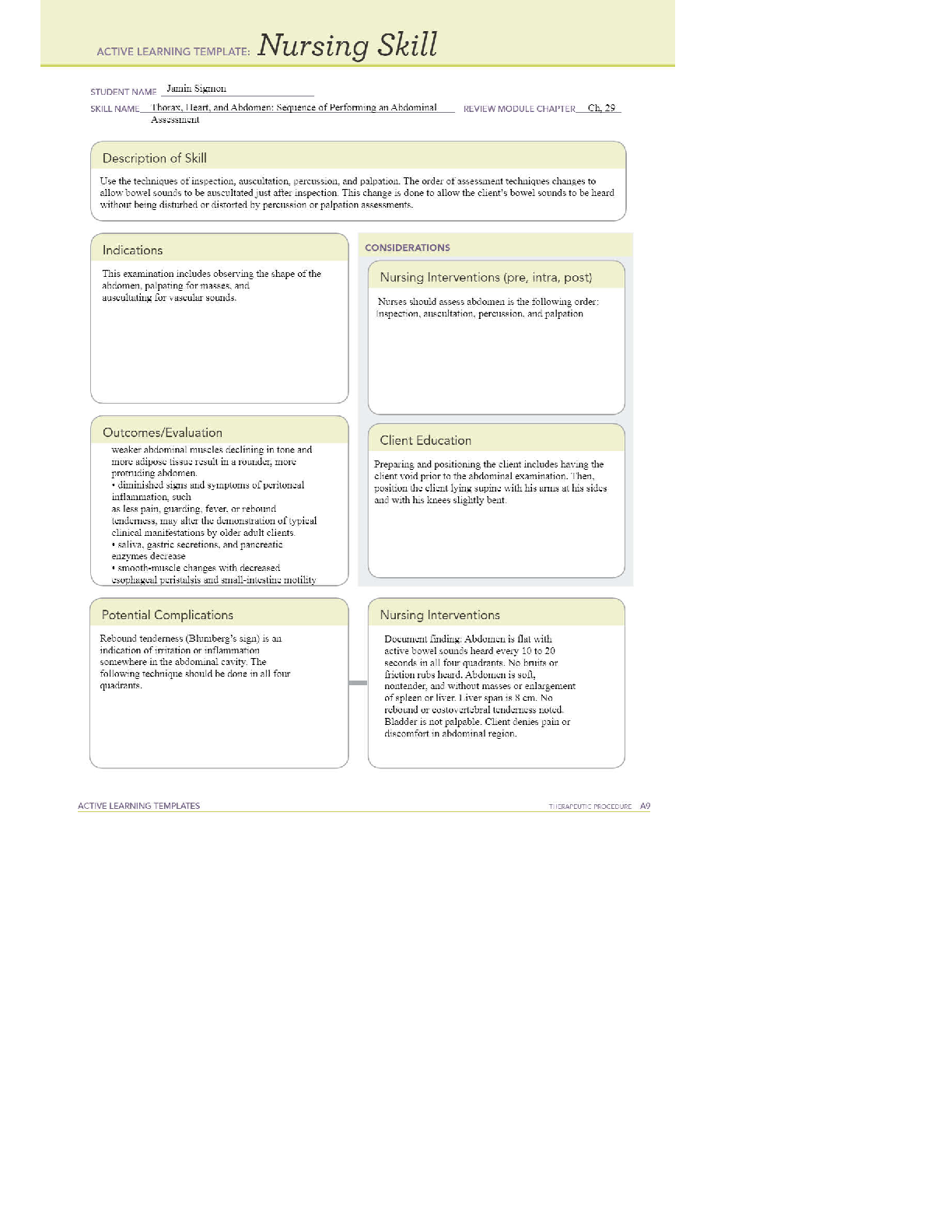 Preview of Thorax, Heart, and Abdomen: Sequence of Performing an Abdominal Assessment ATI NURSING SKI